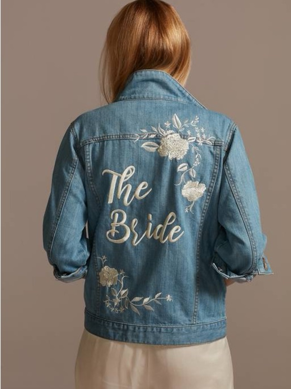 DB Studio The Bride Embroidered Floral Denim Jacket Small Wedding Bridal